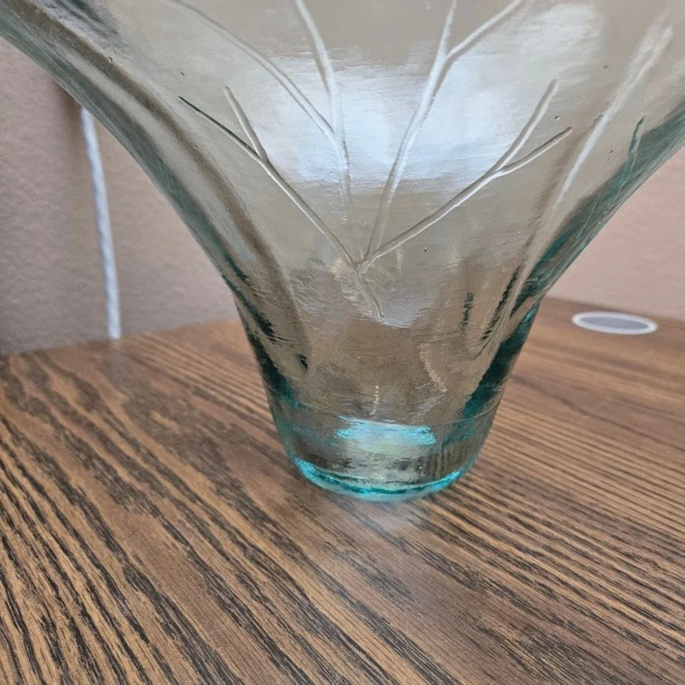Leaf Design Lg Glass Bowl Centerpiece Decorative‎ Dish-Vase Aprox 14